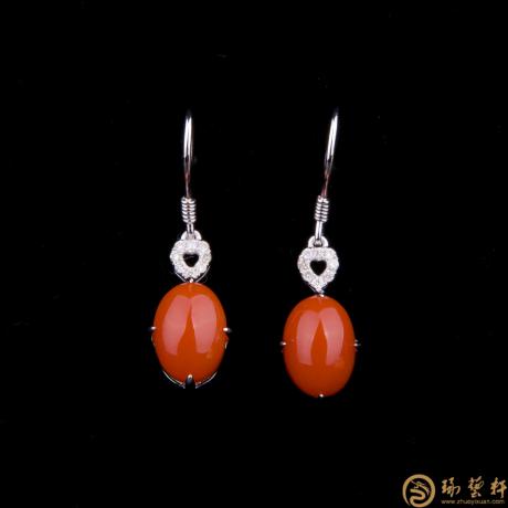 【琢艺轩】南红玛瑙18K白金镶嵌密斯耳坠 金1.98